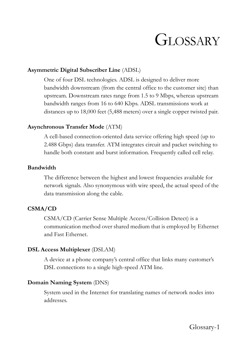 Glossary, Lossary | SMC Networks SMC7003USB V.2 User Manual | Page 65 / 70