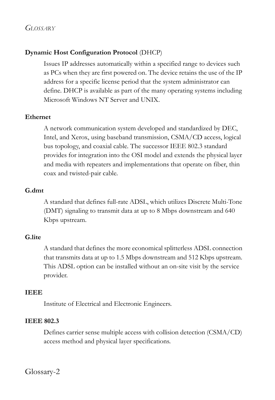 Glossary-2 | SMC Networks SMC7003USB V.2 User Manual | Page 66 / 70