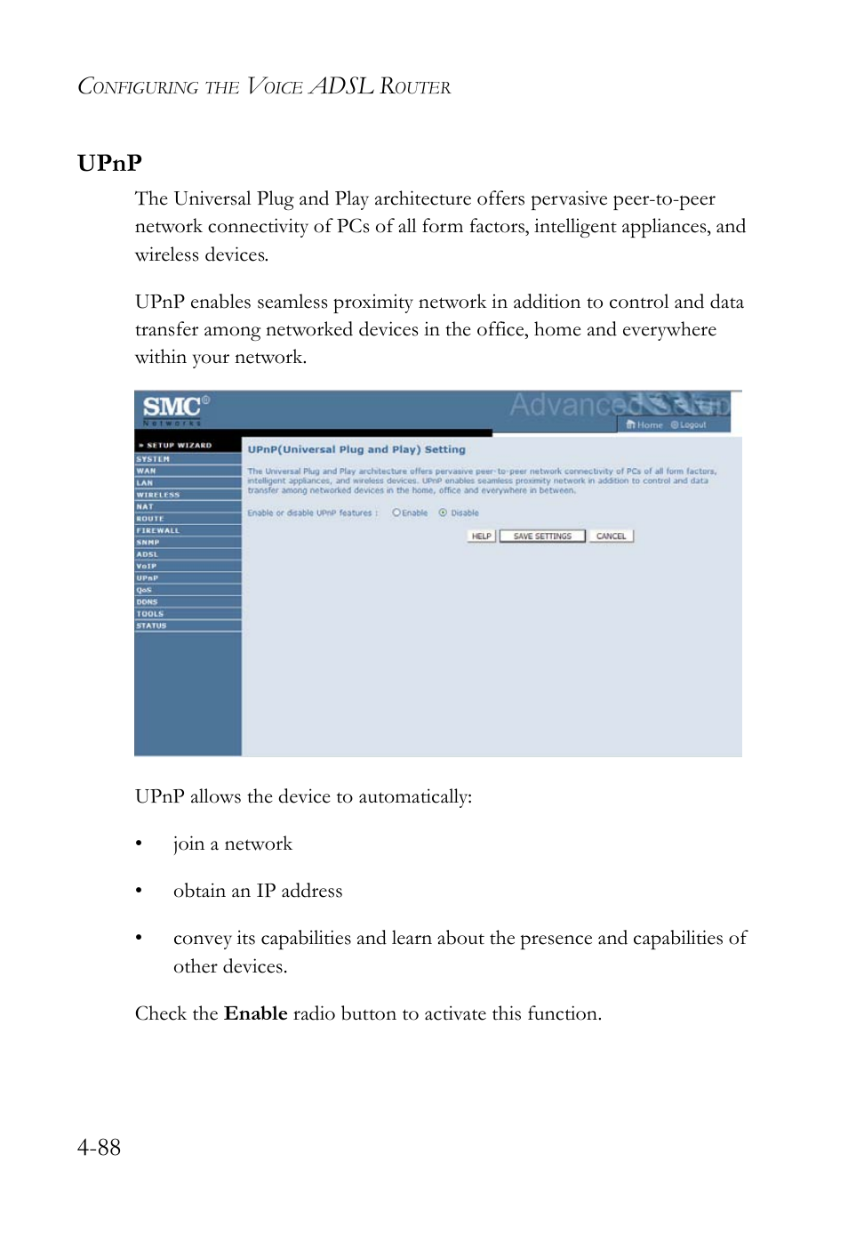 Upnp, Upnp -89, Adsl r | 88 upnp | SMC Networks Barricade SMC7908VoWBRA2 User Manual | Page 124 / 151