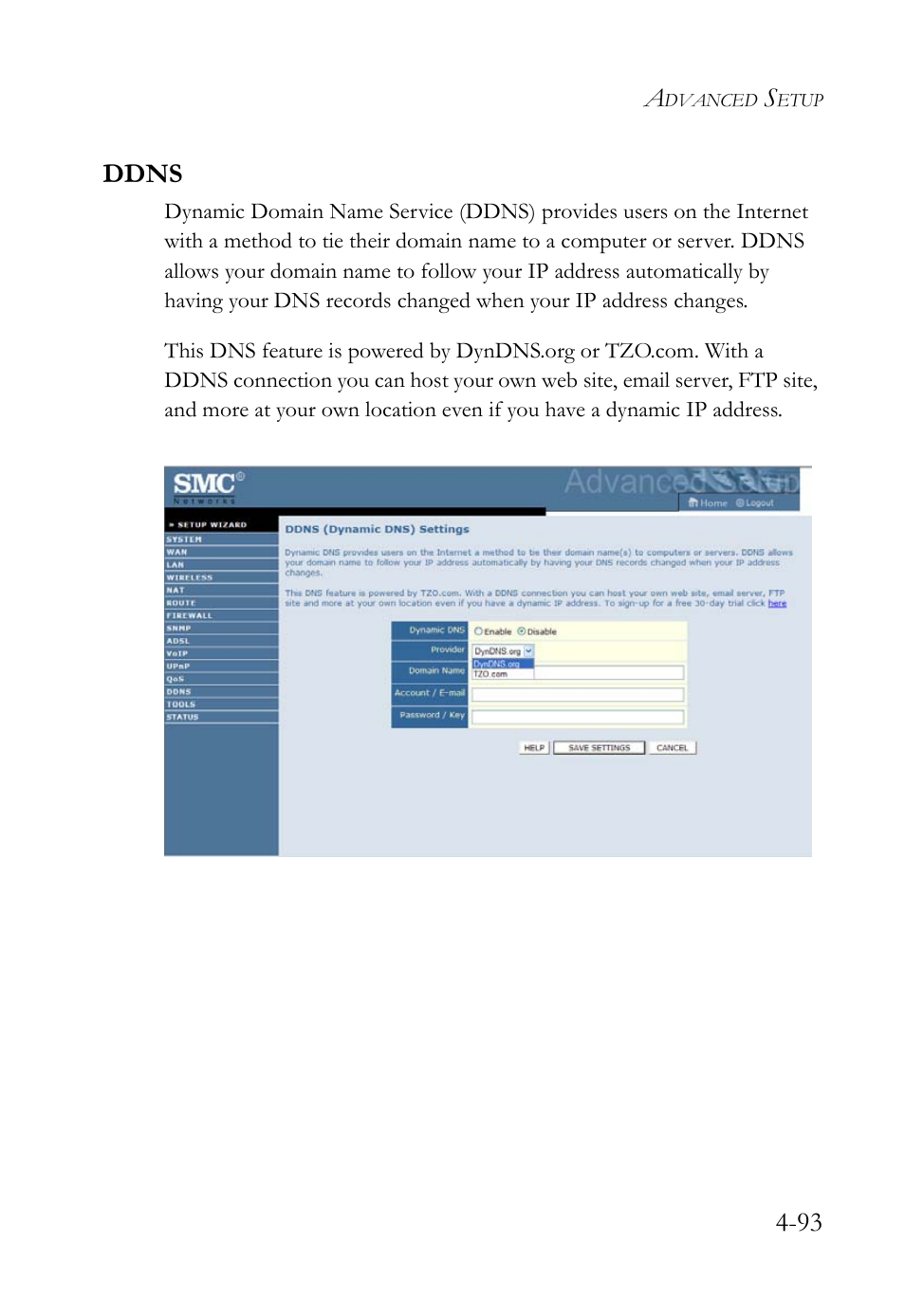 Ddns, Ddns -94, 93 ddns | SMC Networks Barricade SMC7908VoWBRA2 User Manual | Page 129 / 151