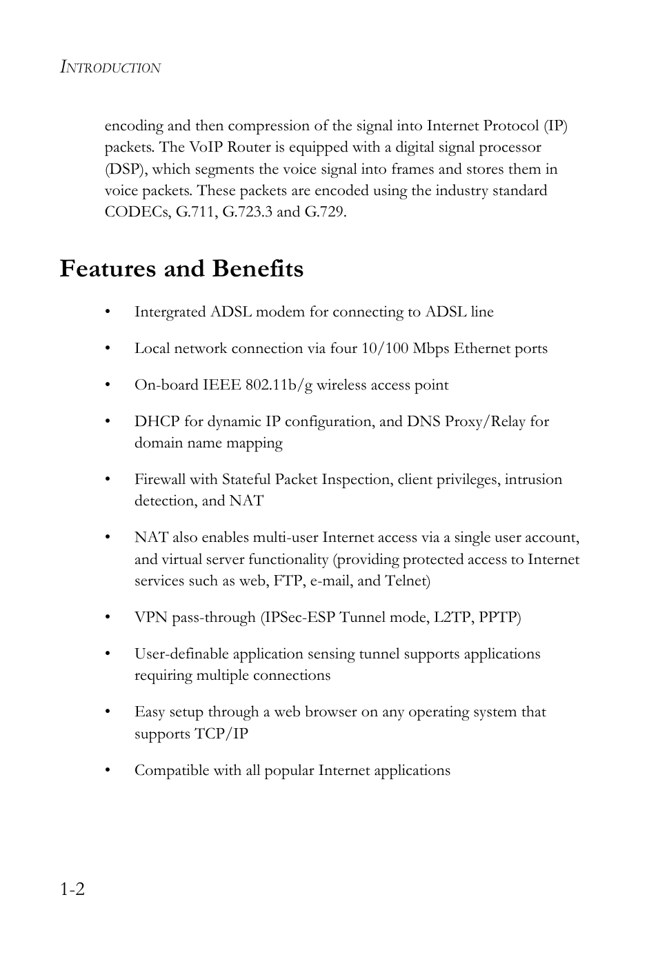 Features and benefits, Features and benefits -2 | SMC Networks Barricade SMC7908VoWBRA2 User Manual | Page 14 / 151