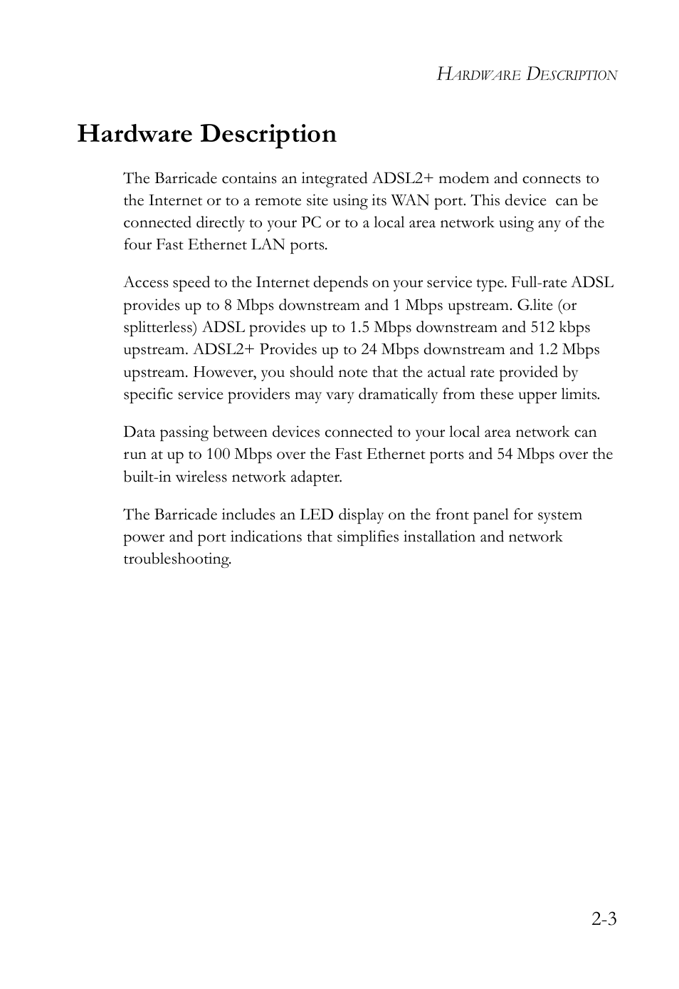 Hardware description, Hardware description -3 | SMC Networks Barricade SMC7908VoWBRA2 User Manual | Page 19 / 151