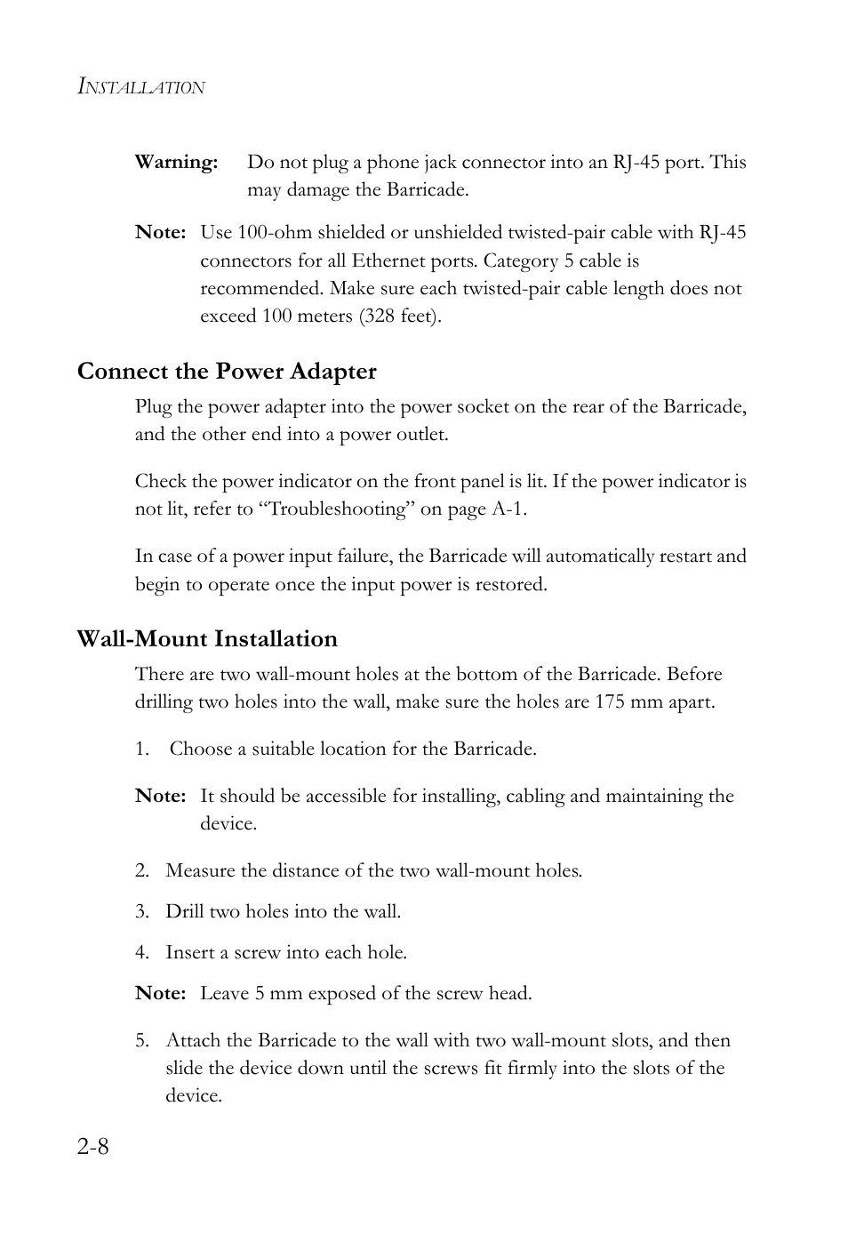 Connect the power adapter, Wall-mount installation | SMC Networks Barricade SMC7908VoWBRA2 User Manual | Page 24 / 151