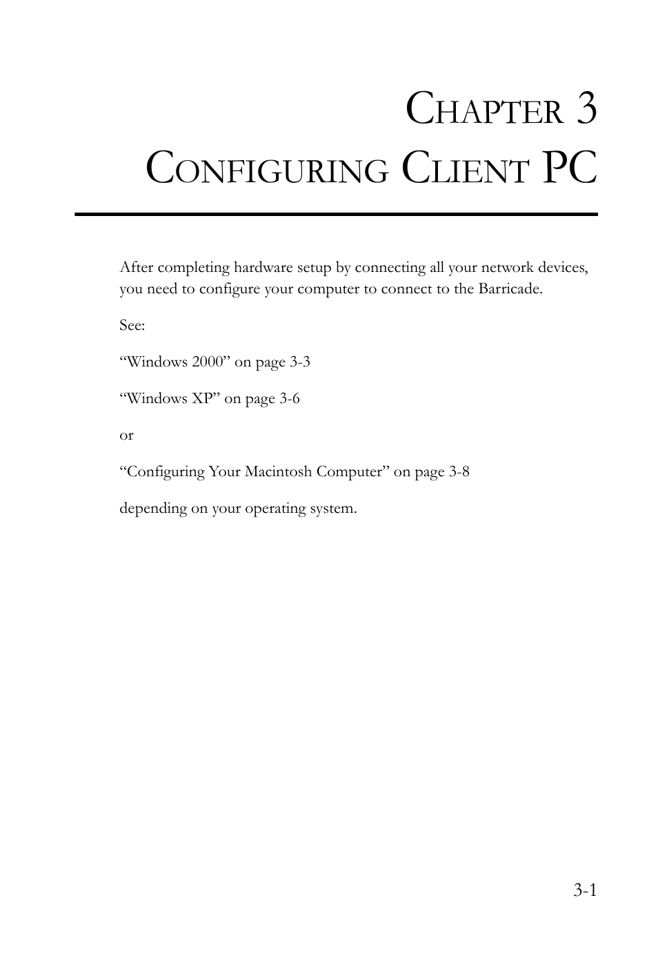 Chapter 3 configuring client pc, Configuring client pc -1, Hapter | Onfiguring, Lient | SMC Networks Barricade SMC7908VoWBRA2 User Manual | Page 27 / 151