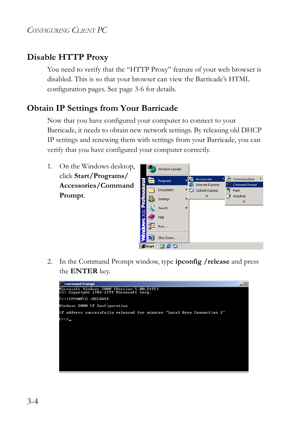 Disable http proxy, Obtain ip settings from your barricade | SMC Networks Barricade SMC7908VoWBRA2 User Manual | Page 30 / 151