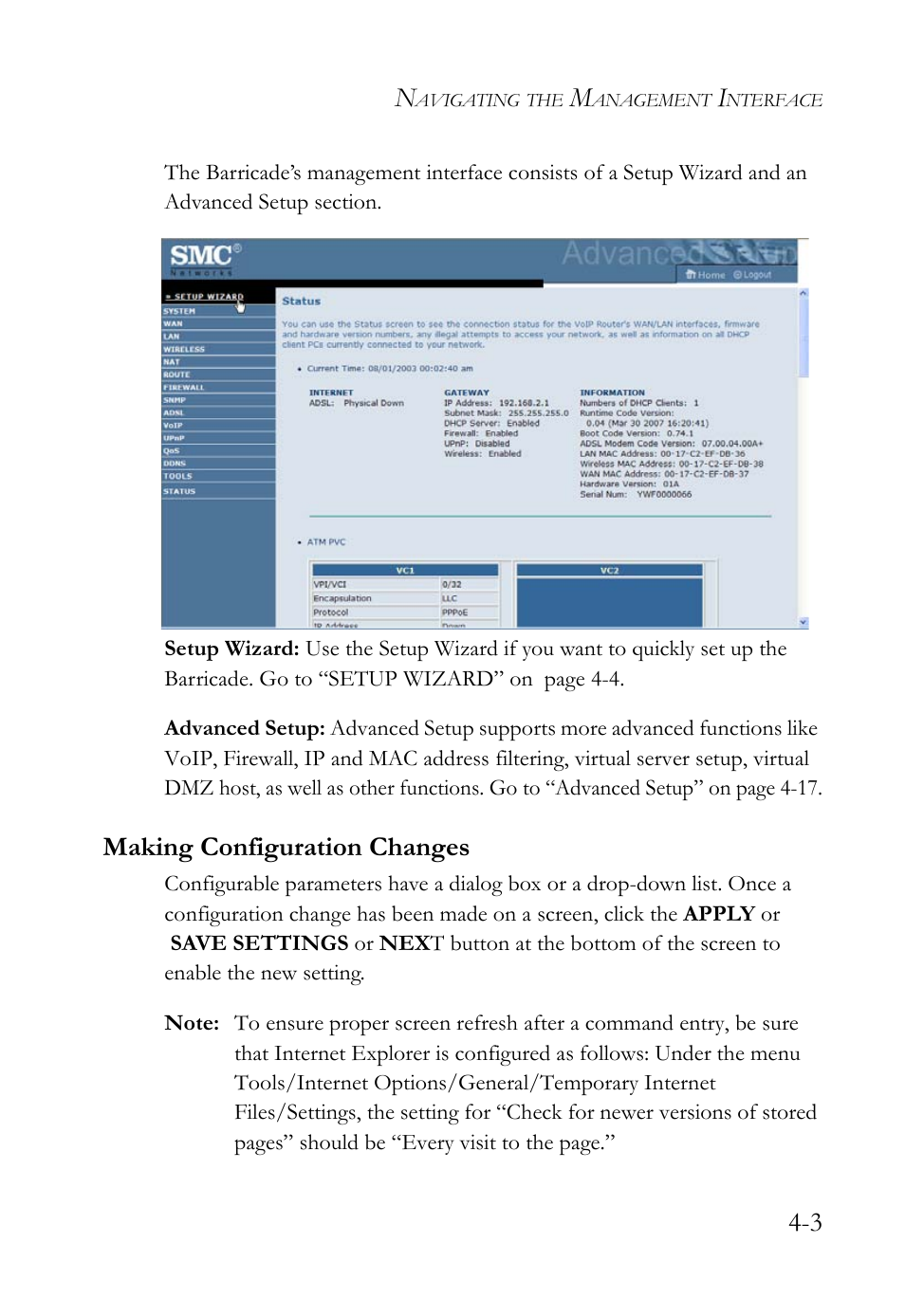 Making configuration changes, Making configuration changes -3 | SMC Networks Barricade SMC7908VoWBRA2 User Manual | Page 39 / 151