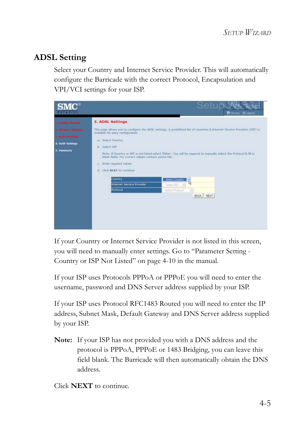 Adsl setting, Adsl setting -5, 5 adsl setting | SMC Networks Barricade SMC7908VoWBRA2 User Manual | Page 41 / 151