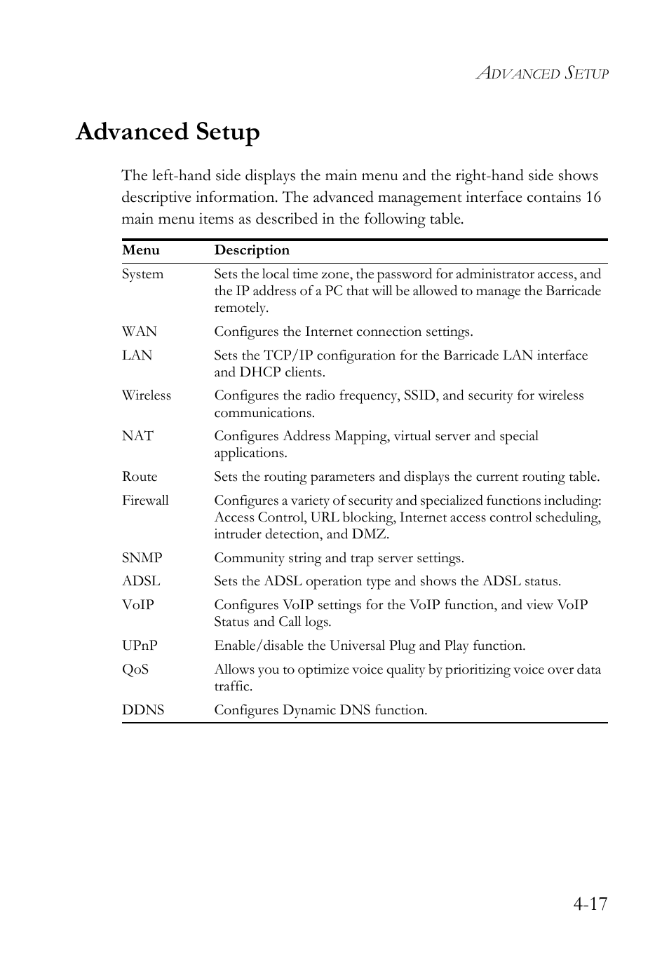 Advanced setup, Advanced setup -18 | SMC Networks Barricade SMC7908VoWBRA2 User Manual | Page 53 / 151