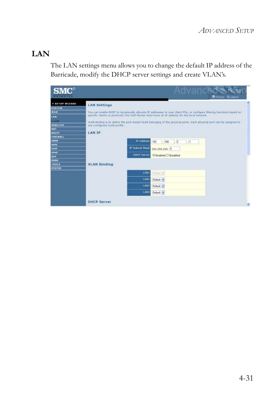 Lan -32, 31 lan | SMC Networks Barricade SMC7908VoWBRA2 User Manual | Page 67 / 151