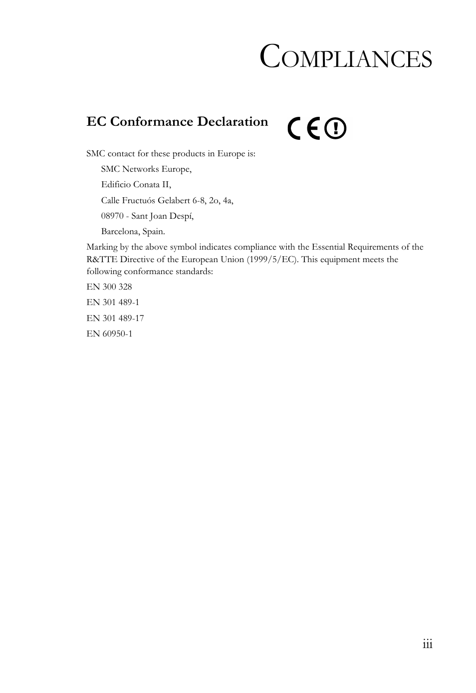 Ompliances | SMC Networks Barricade SMC7908VoWBRA2 User Manual | Page 7 / 151