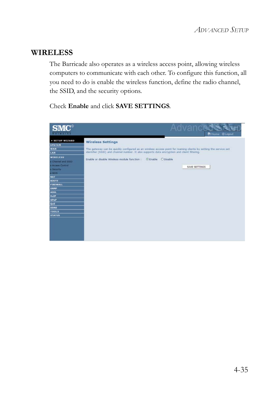 Wireless, Wireless -36 | SMC Networks Barricade SMC7908VoWBRA2 User Manual | Page 71 / 151