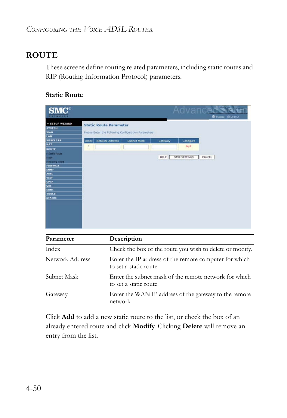 Route, Route -51, Adsl r | 50 route | SMC Networks Barricade SMC7908VoWBRA2 User Manual | Page 86 / 151