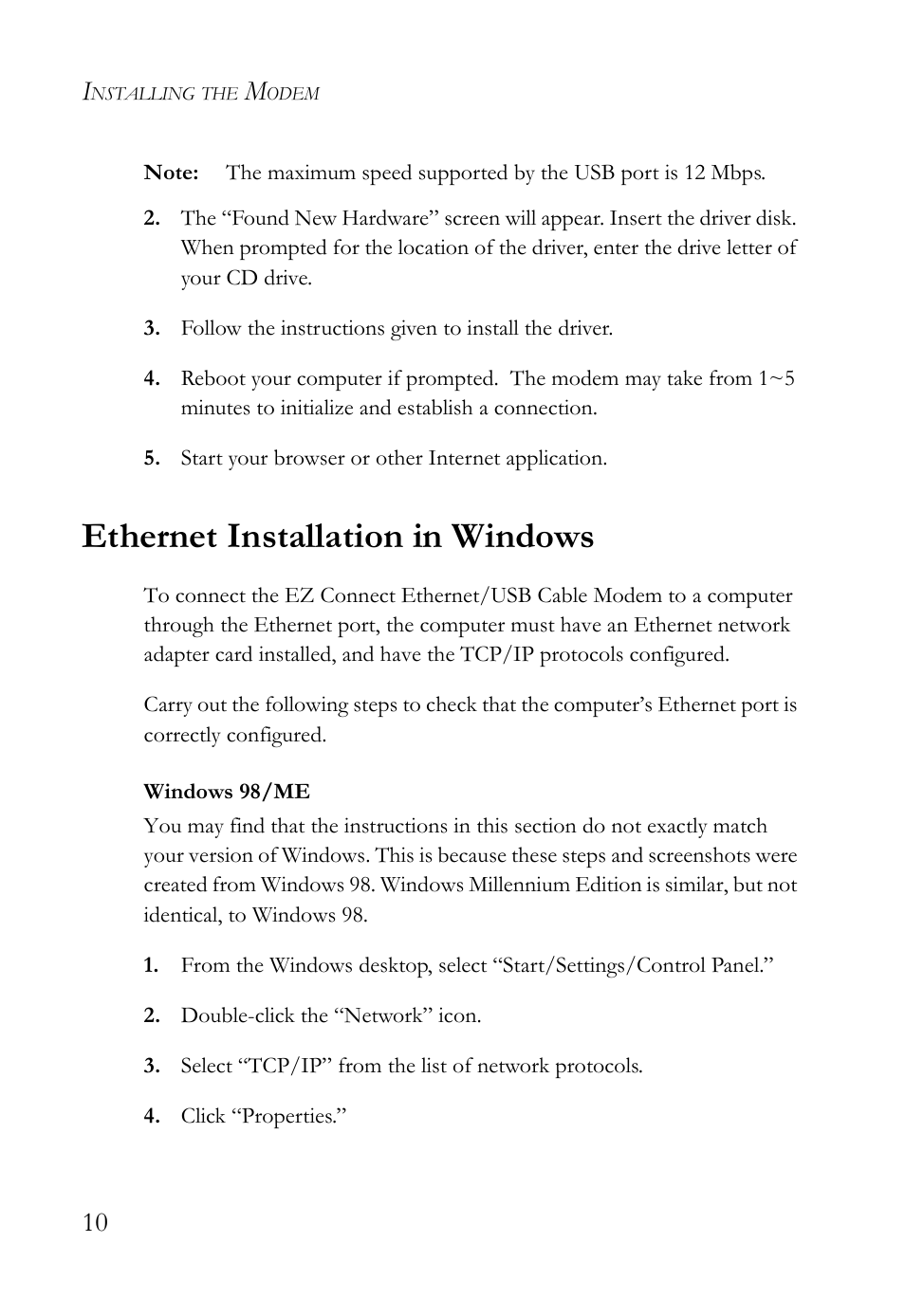 Ethernet installation in windows | SMC Networks SMC8011CM User Manual | Page 18 / 36