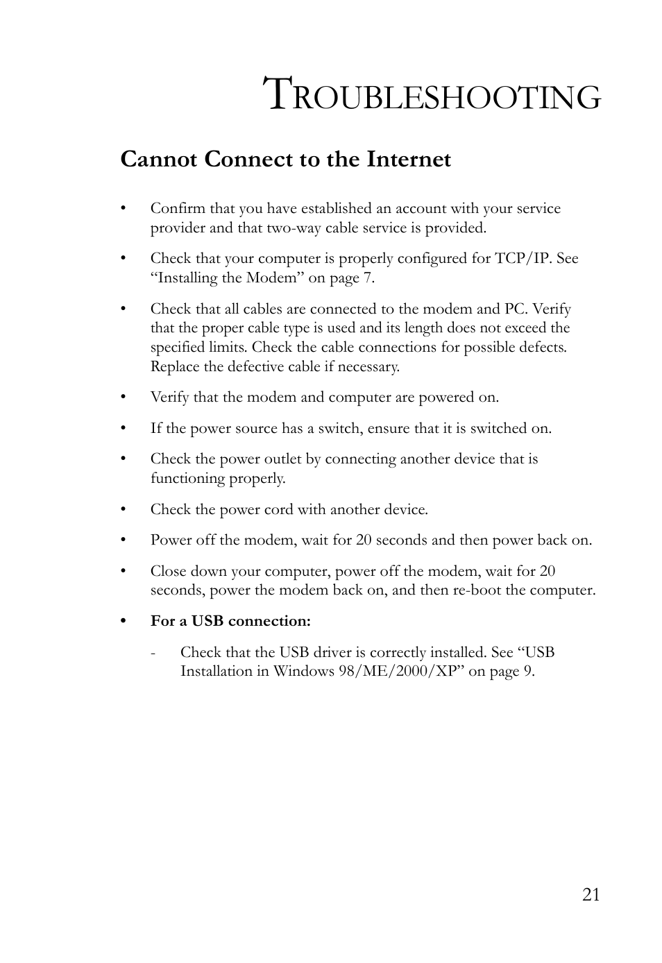 Troubleshooting, Roubleshooting, Cannot connect to the internet | SMC Networks SMC8011CM User Manual | Page 29 / 36