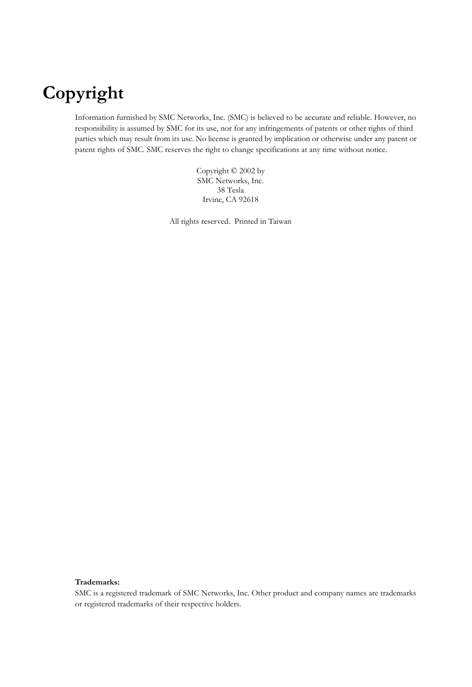 Copyright | SMC Networks SMC8011CM User Manual | Page 3 / 36