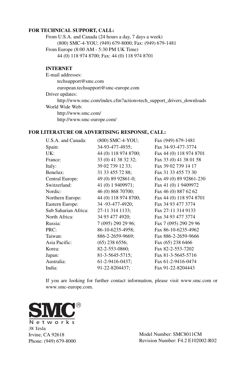 SMC Networks SMC8011CM User Manual | Page 36 / 36