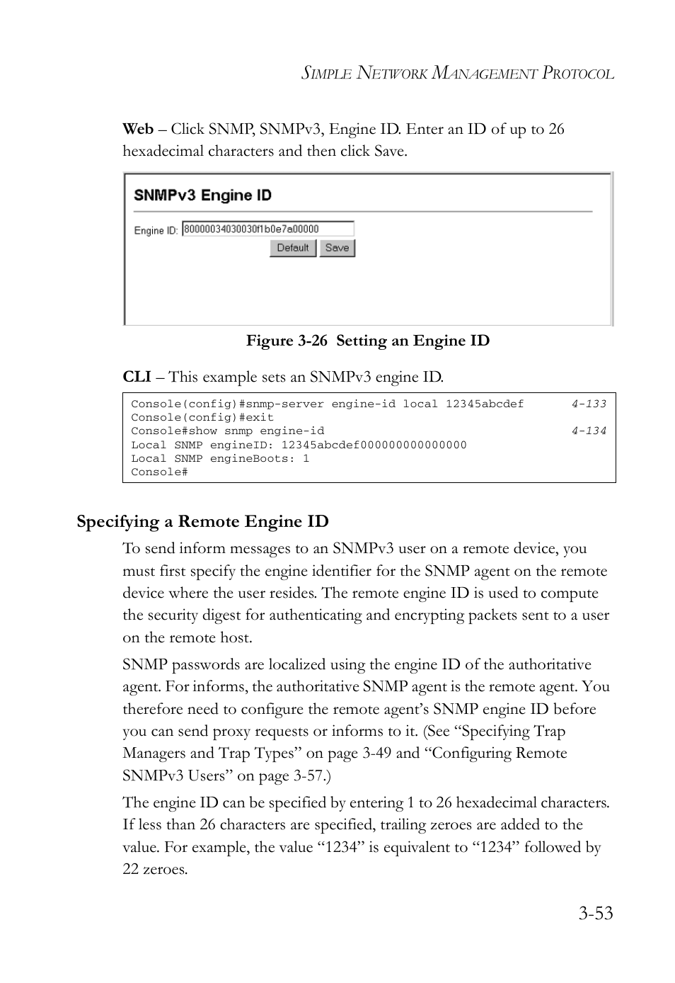 Specifying a remote engine id, Specifying a remote engine id -53, Figure 3-26 setting an engine id -53 | SMC Networks SMC Tiger 10/100 SMC6128L2 User Manual | Page 107 / 606