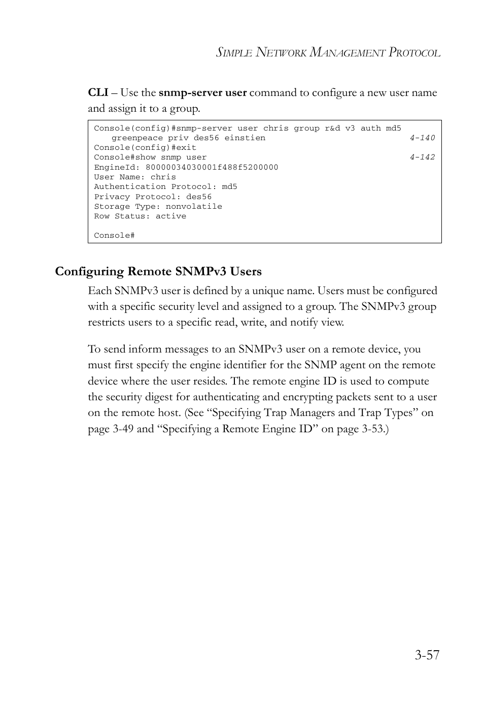Configuring remote snmpv3 users, Configuring remote snmpv3 users -57 | SMC Networks SMC Tiger 10/100 SMC6128L2 User Manual | Page 111 / 606
