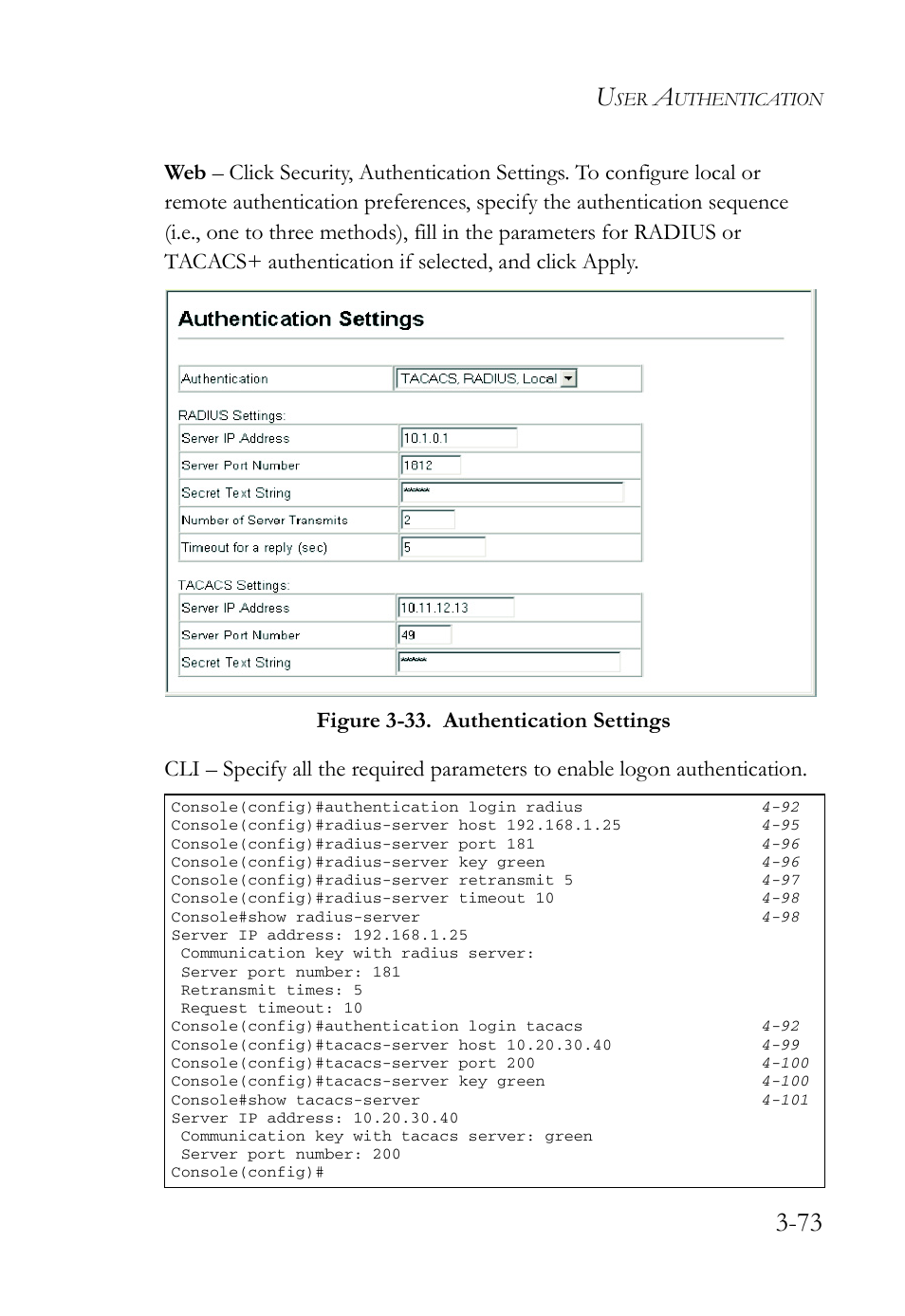 Figure 3-33. authentication settings -73 | SMC Networks SMC Tiger 10/100 SMC6128L2 User Manual | Page 127 / 606