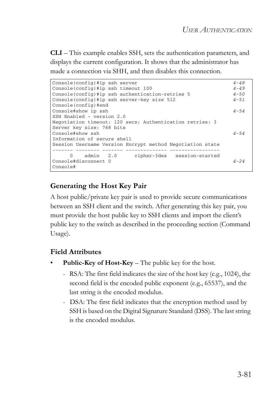 Generating the host key pair, Generating the host key pair -81, Field attributes | SMC Networks SMC Tiger 10/100 SMC6128L2 User Manual | Page 135 / 606