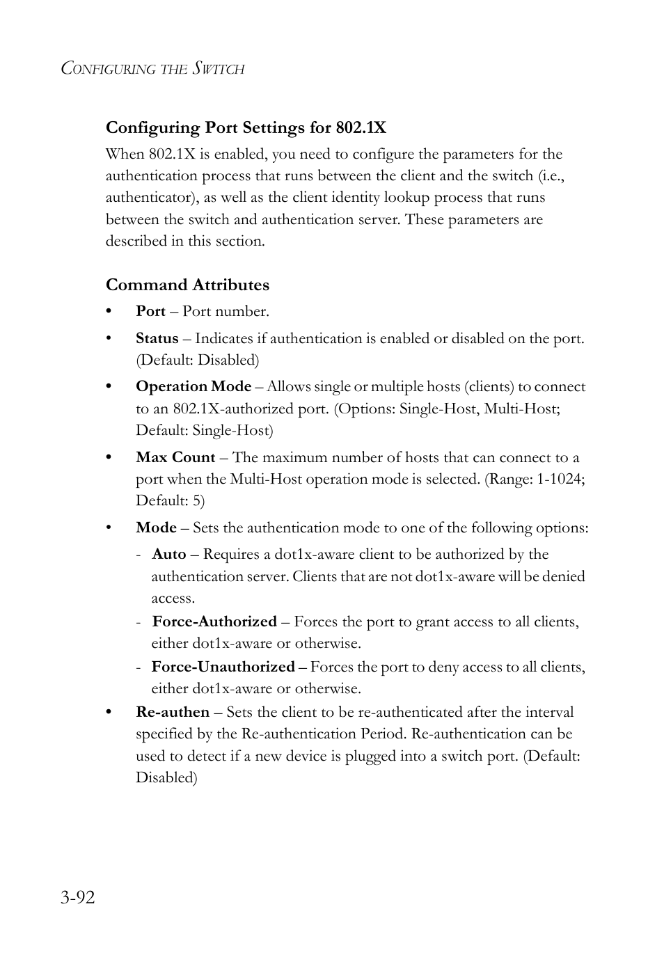Configuring port settings for 802.1x, Configuring port settings for 802.1x -92 | SMC Networks SMC Tiger 10/100 SMC6128L2 User Manual | Page 146 / 606