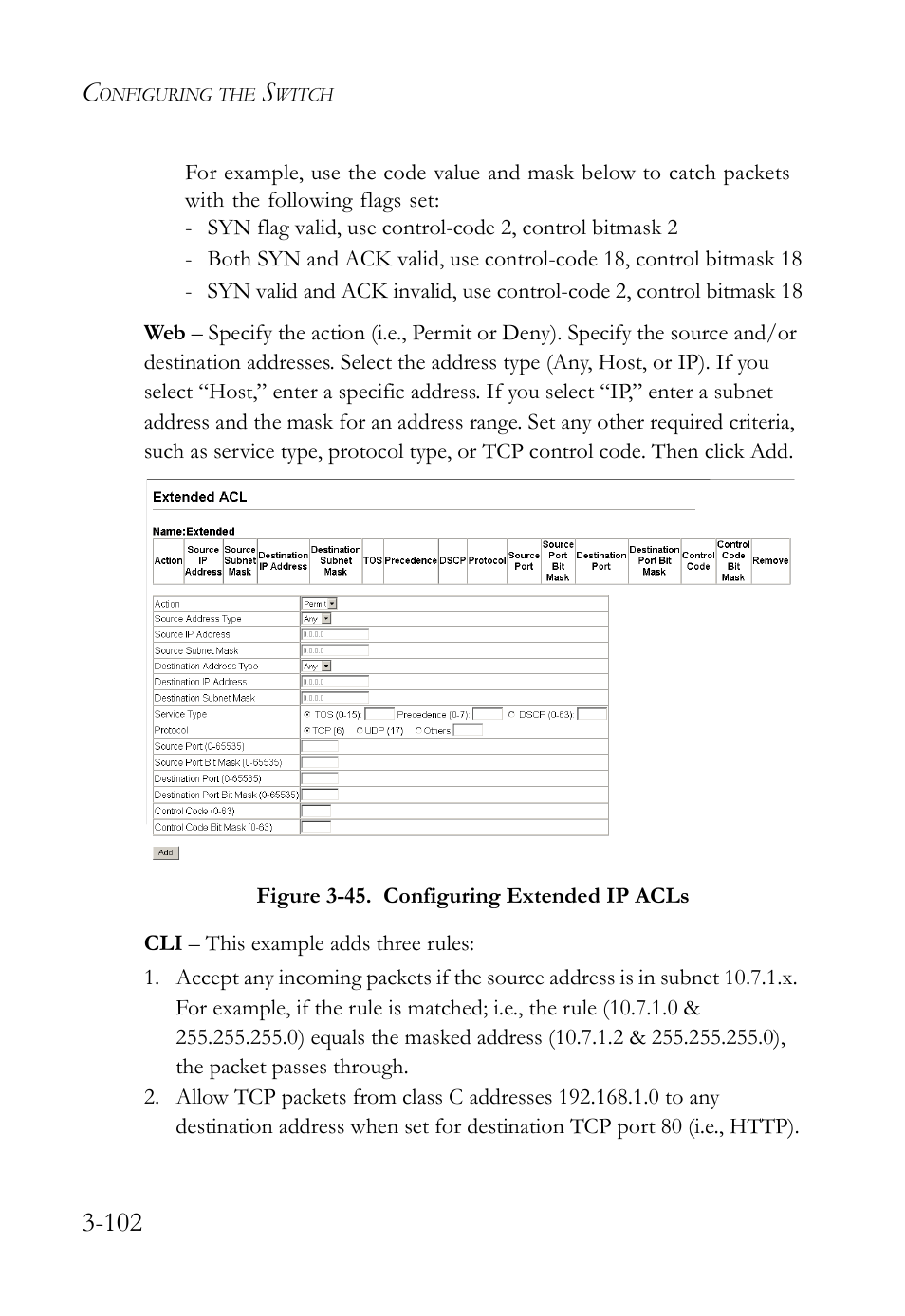 Figure 3-45. configuring extended ip acls -102 | SMC Networks SMC Tiger 10/100 SMC6128L2 User Manual | Page 156 / 606