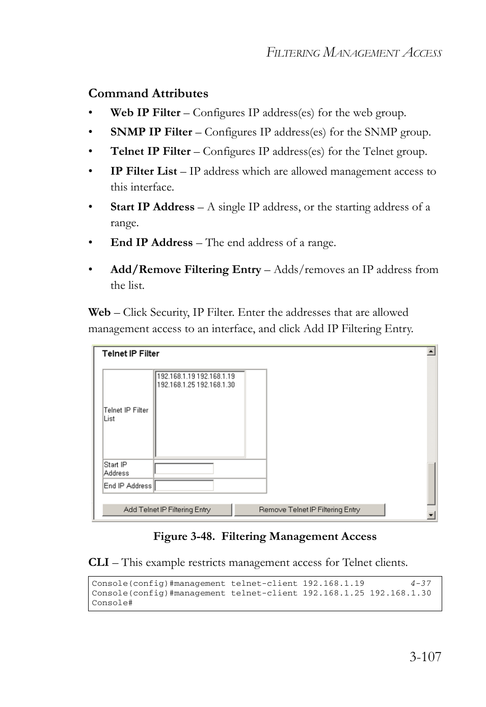 Figure 3-48. filtering management access -107 | SMC Networks SMC Tiger 10/100 SMC6128L2 User Manual | Page 161 / 606
