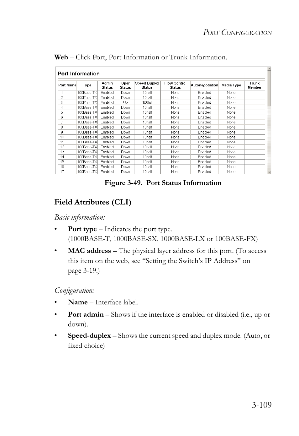 Figure 3-49. port status information -109 | SMC Networks SMC Tiger 10/100 SMC6128L2 User Manual | Page 163 / 606