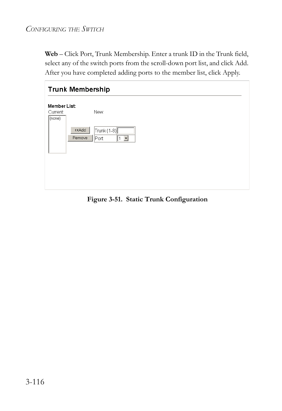Figure 3-51. static trunk configuration -116 | SMC Networks SMC Tiger 10/100 SMC6128L2 User Manual | Page 170 / 606