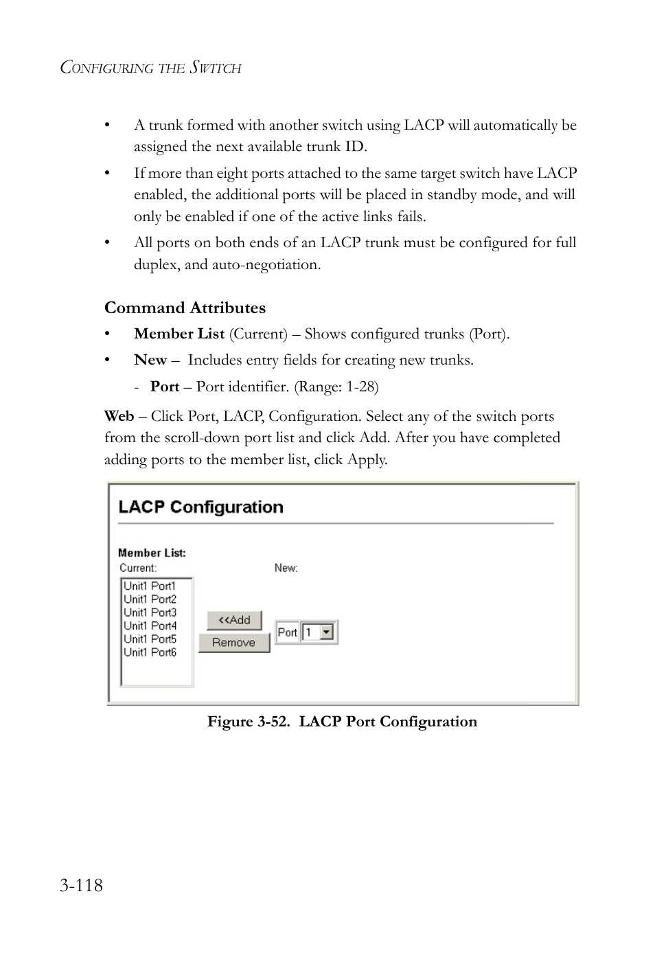 Figure 3-52. lacp port configuration -118 | SMC Networks SMC Tiger 10/100 SMC6128L2 User Manual | Page 172 / 606