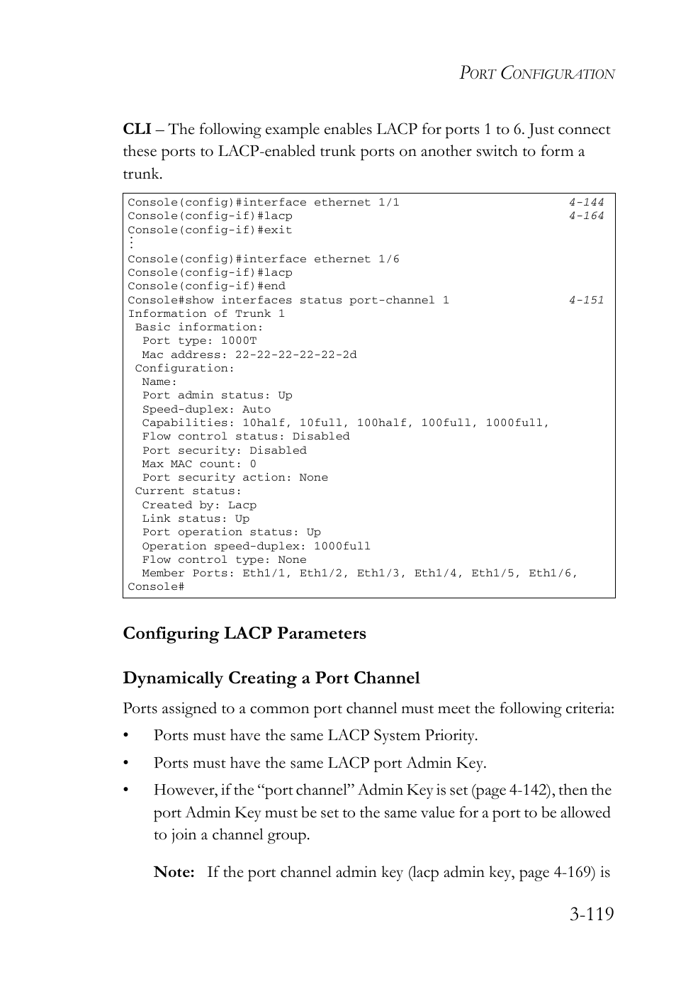 Configuring lacp parameters, Configuring lacp parameters -119 | SMC Networks SMC Tiger 10/100 SMC6128L2 User Manual | Page 173 / 606