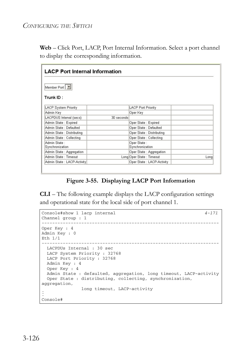 Figure 3-55. displaying lacp port information -126 | SMC Networks SMC Tiger 10/100 SMC6128L2 User Manual | Page 180 / 606