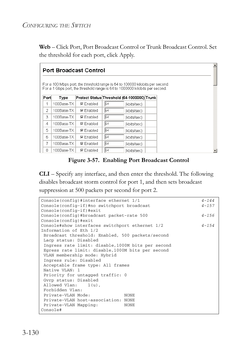 Figure 3-57. enabling port broadcast control -130 | SMC Networks SMC Tiger 10/100 SMC6128L2 User Manual | Page 184 / 606
