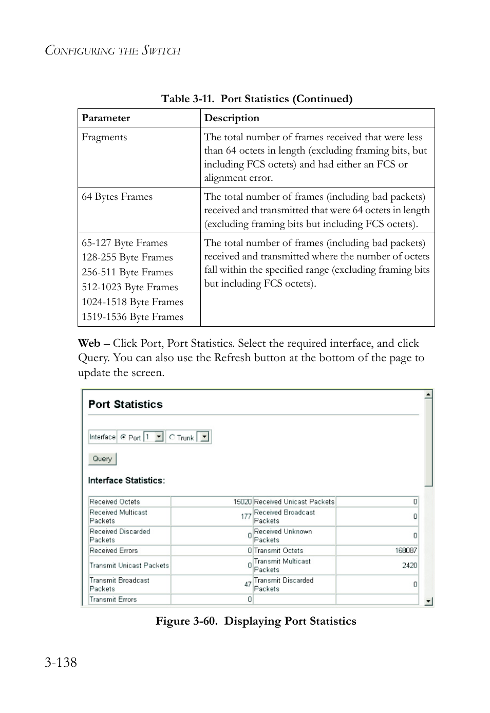 Figure 3-60. displaying port statistics -138 | SMC Networks SMC Tiger 10/100 SMC6128L2 User Manual | Page 192 / 606