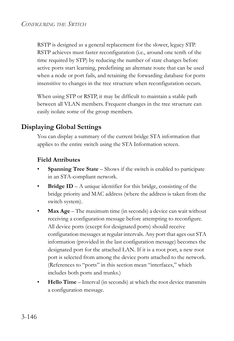 Displaying global settings, Displaying global settings -146 | SMC Networks SMC Tiger 10/100 SMC6128L2 User Manual | Page 200 / 606