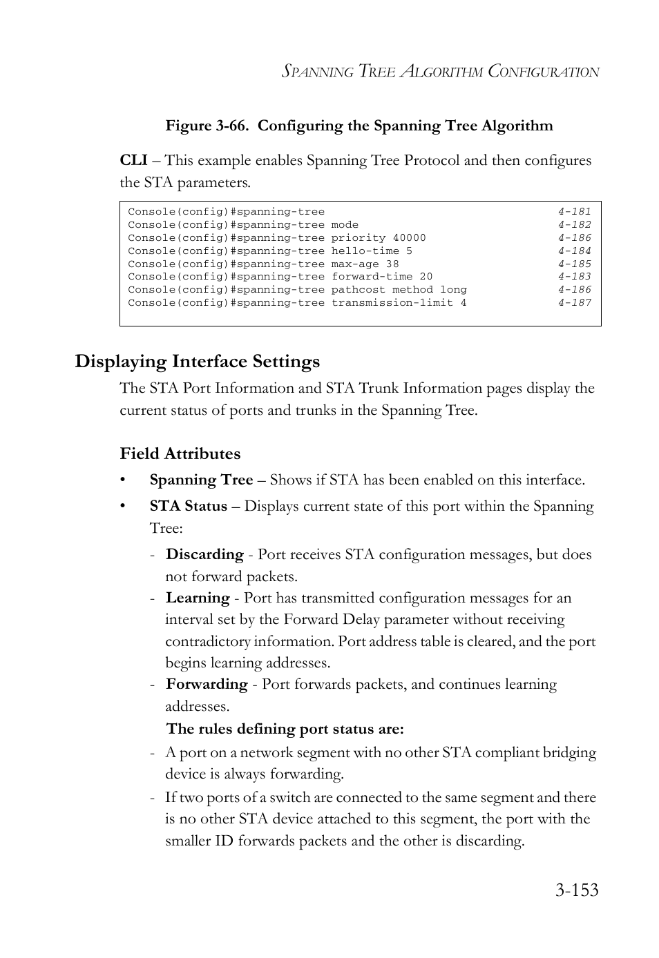 Displaying interface settings, Displaying interface settings -153, Field attributes | SMC Networks SMC Tiger 10/100 SMC6128L2 User Manual | Page 207 / 606