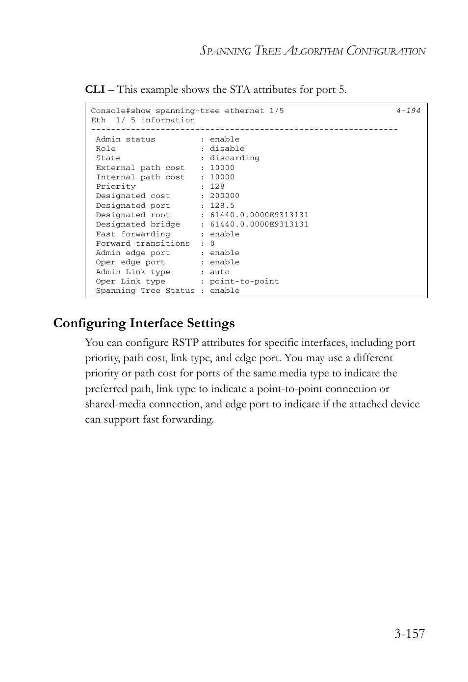 Configuring interface settings, Configuring interface settings -157 | SMC Networks SMC Tiger 10/100 SMC6128L2 User Manual | Page 211 / 606
