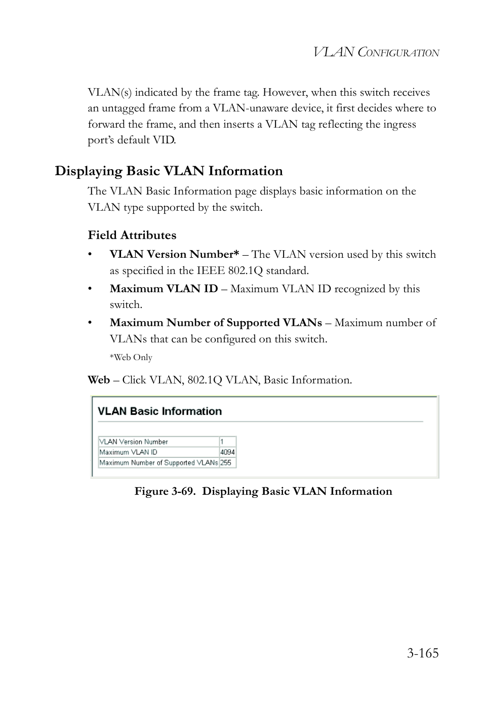 Displaying basic vlan information, Displaying basic vlan information -165, Vlan c | SMC Networks SMC Tiger 10/100 SMC6128L2 User Manual | Page 219 / 606