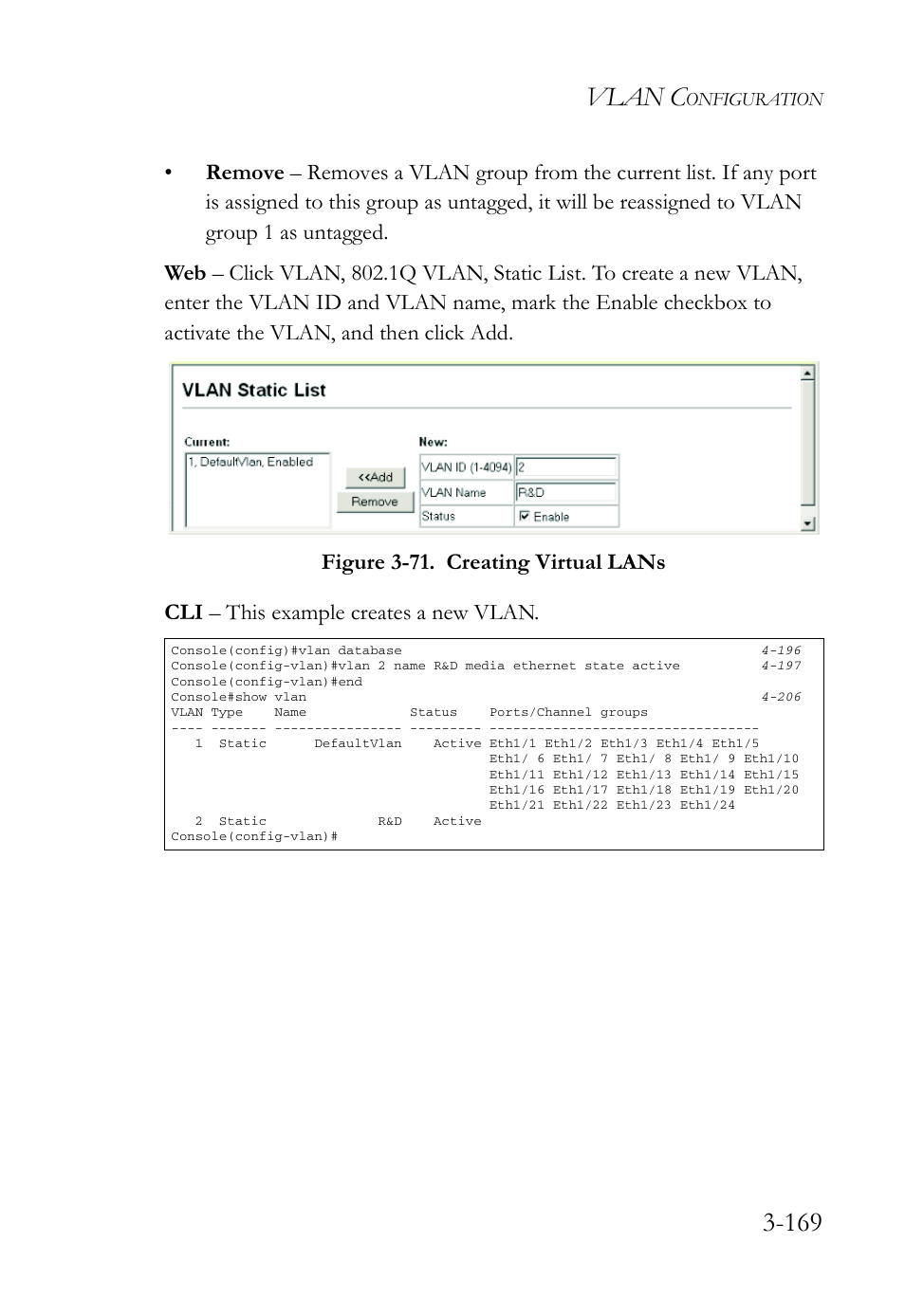 Figure 3-71. creating virtual lans -169, Vlan c | SMC Networks SMC Tiger 10/100 SMC6128L2 User Manual | Page 223 / 606