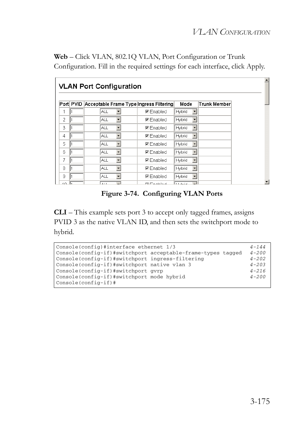 Figure 3-74. configuring vlan ports -175, Vlan c | SMC Networks SMC Tiger 10/100 SMC6128L2 User Manual | Page 229 / 606
