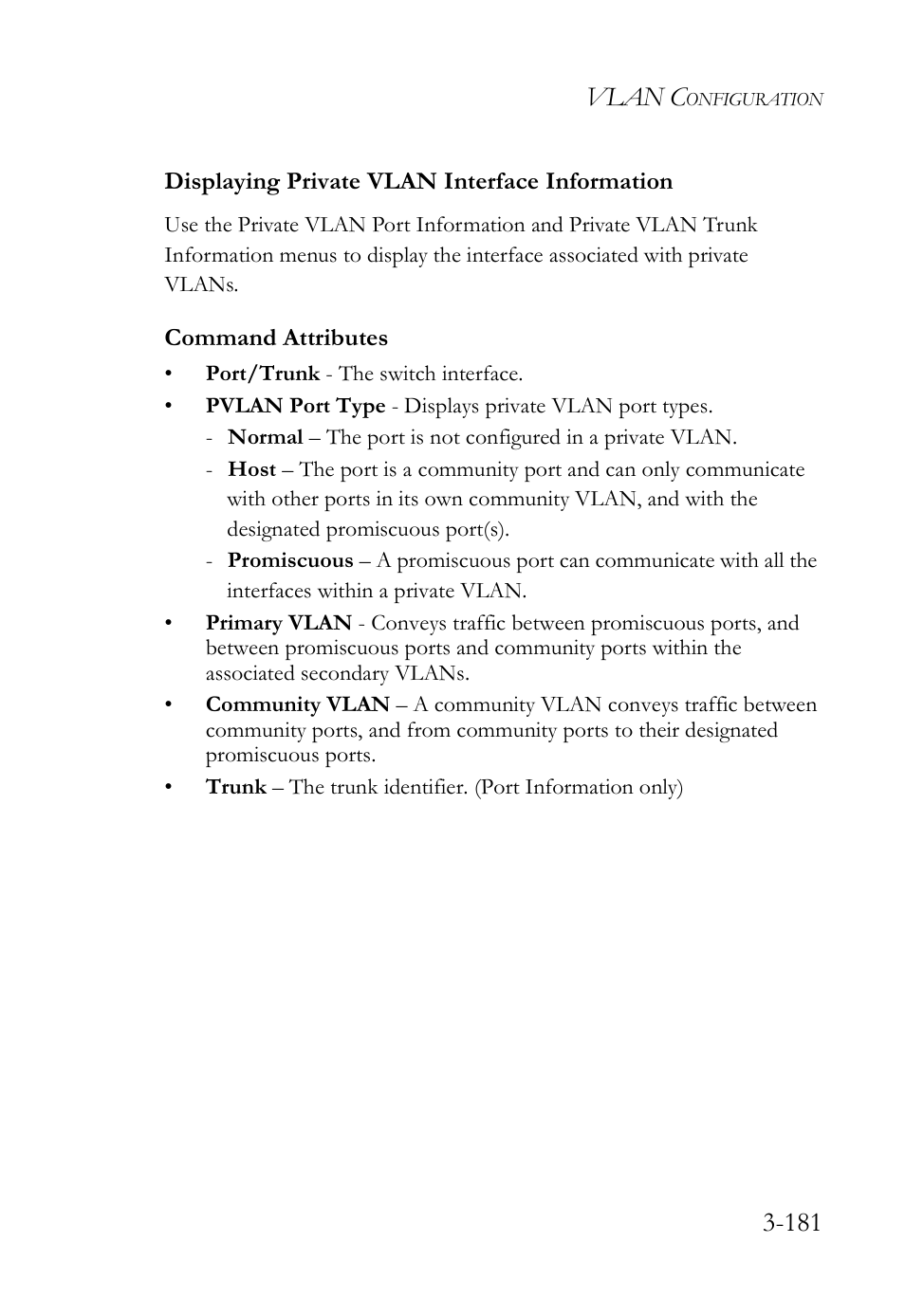 Displaying private vlan interface information, Displaying private vlan interface information -181, Vlan c | SMC Networks SMC Tiger 10/100 SMC6128L2 User Manual | Page 235 / 606