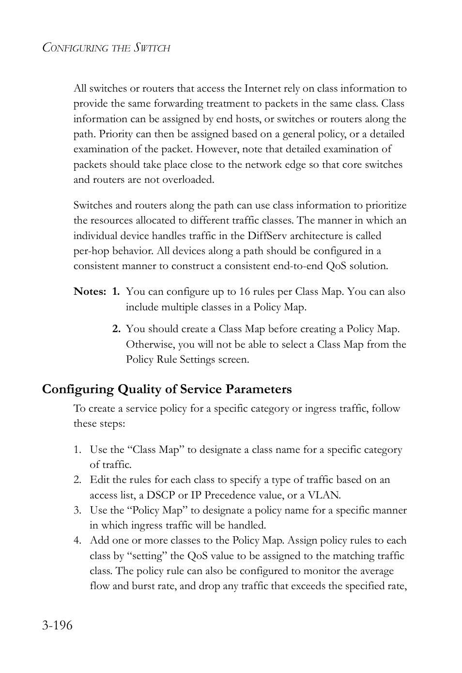 Configuring quality of service parameters, Configuring quality of service parameters -196 | SMC Networks SMC Tiger 10/100 SMC6128L2 User Manual | Page 250 / 606