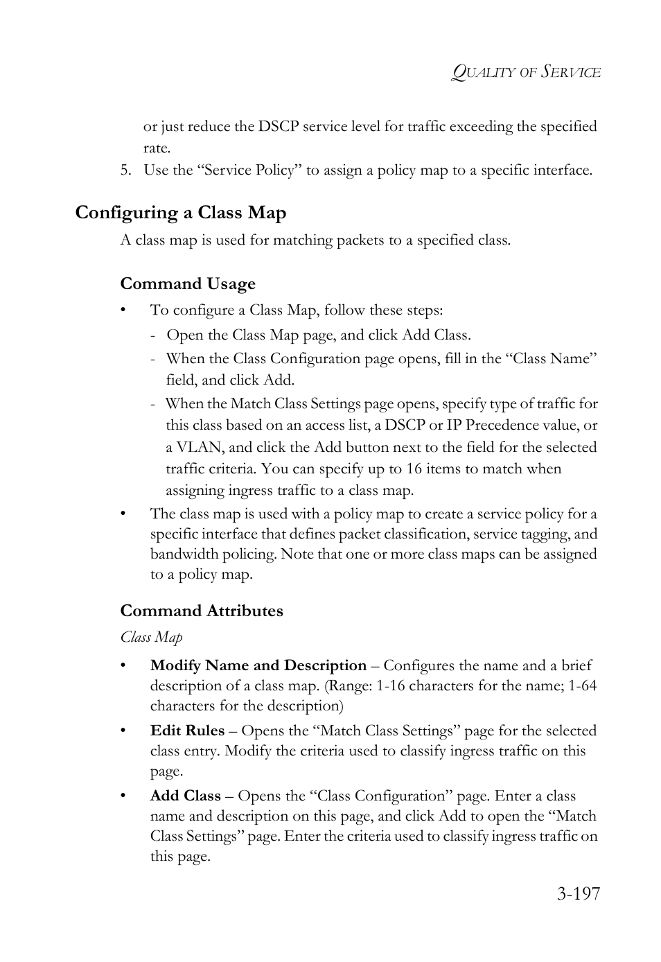 Configuring a class map, Configuring a class map -197 | SMC Networks SMC Tiger 10/100 SMC6128L2 User Manual | Page 251 / 606