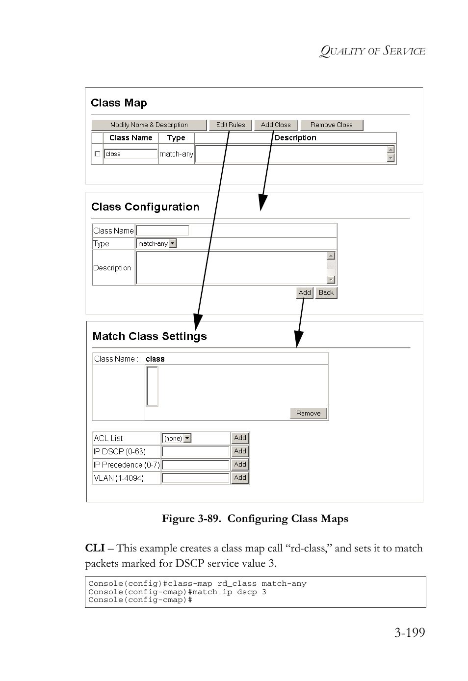 Figure 3-89. configuring class maps -199 | SMC Networks SMC Tiger 10/100 SMC6128L2 User Manual | Page 253 / 606