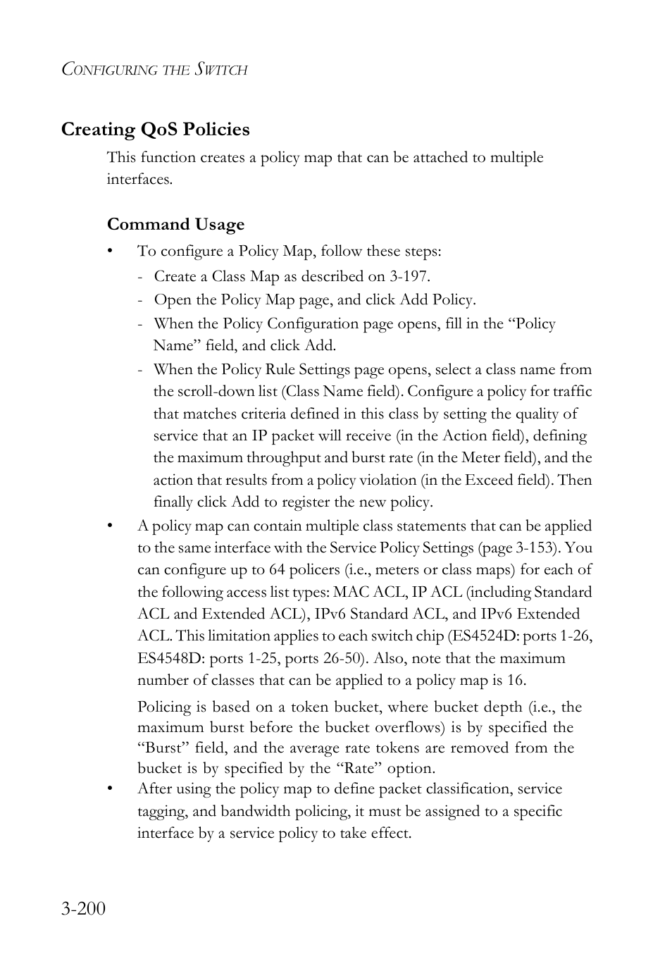 Creating qos policies, Creating qos policies -200, 200 creating qos policies | SMC Networks SMC Tiger 10/100 SMC6128L2 User Manual | Page 254 / 606