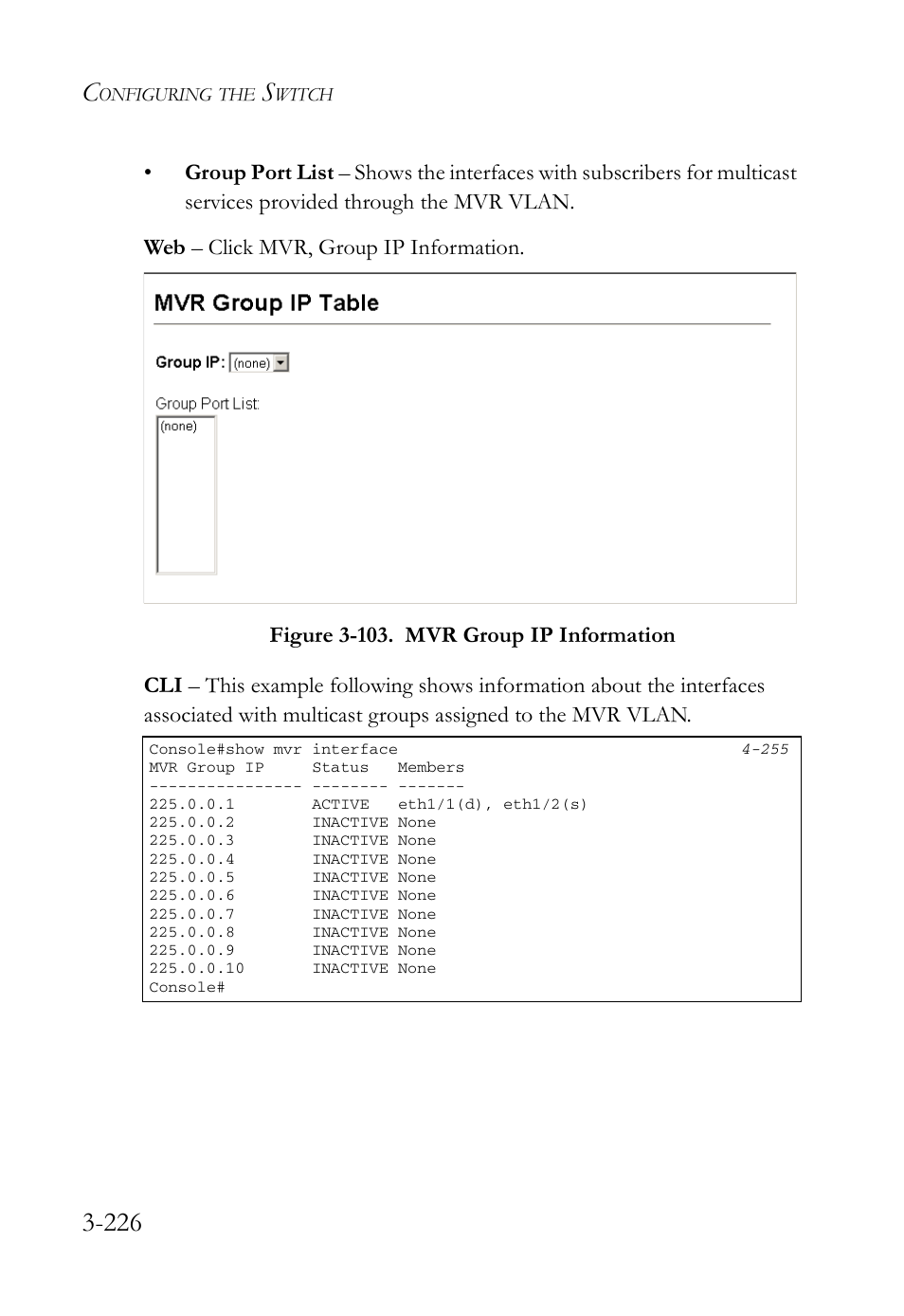 Figure 3-103. mvr group ip information -226 | SMC Networks SMC Tiger 10/100 SMC6128L2 User Manual | Page 280 / 606