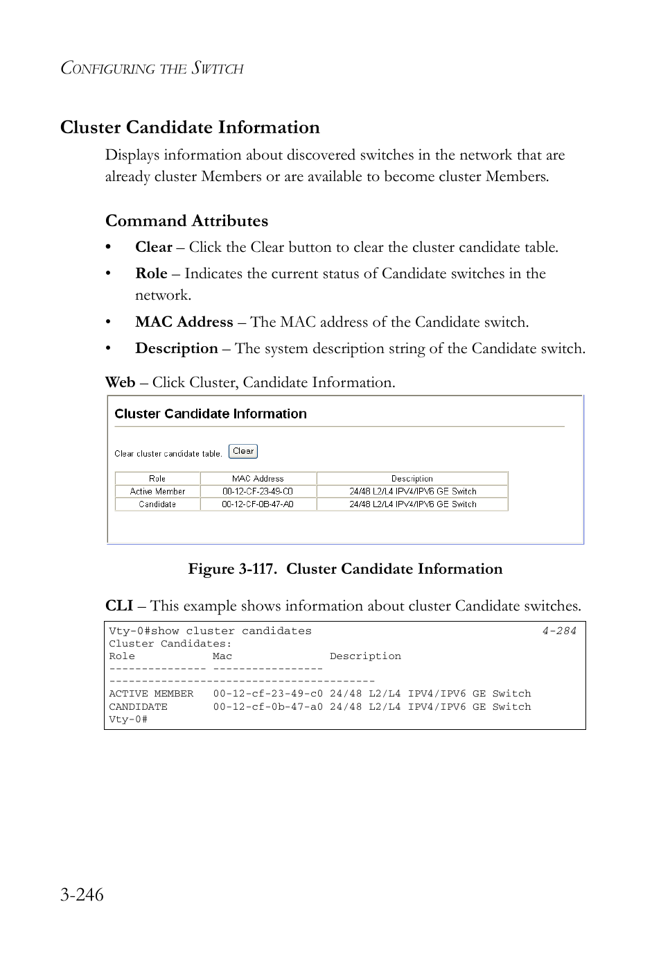 Cluster candidate information, Cluster candidate information -246, Figure 3-117. cluster candidate information -246 | 246 cluster candidate information | SMC Networks SMC Tiger 10/100 SMC6128L2 User Manual | Page 300 / 606