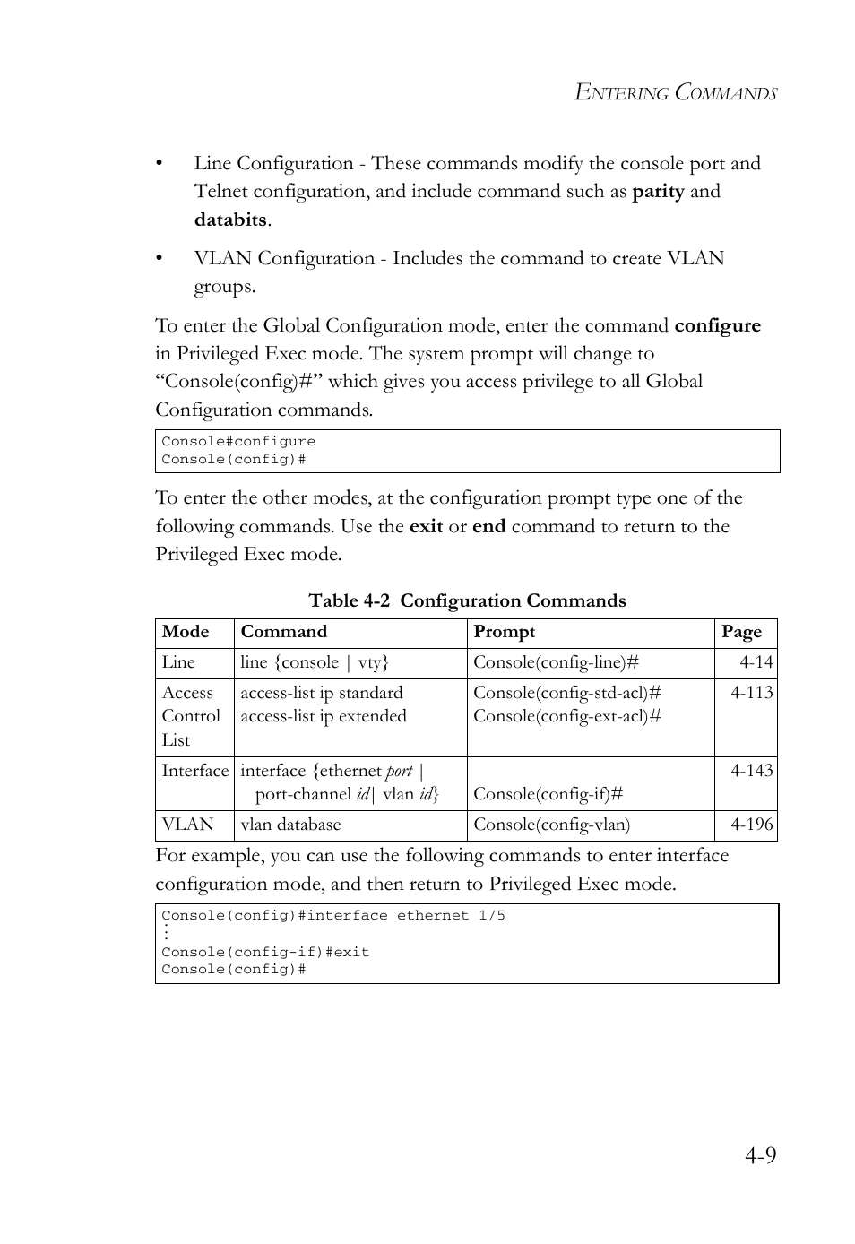 Table 4-2 configuration commands -9 | SMC Networks SMC Tiger 10/100 SMC6128L2 User Manual | Page 309 / 606