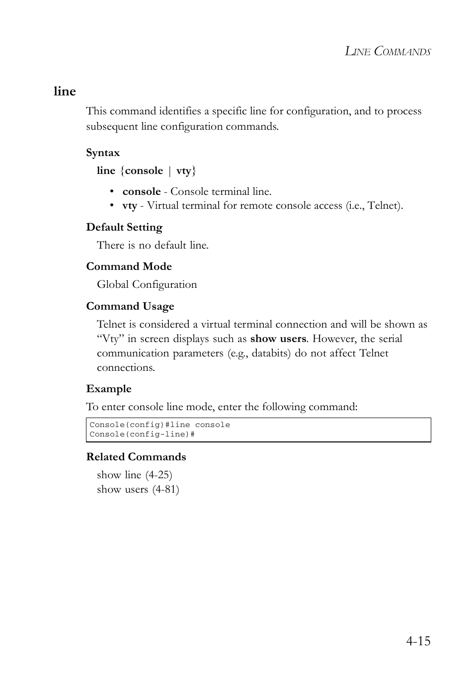 Line, Line -15, 15 line | SMC Networks SMC Tiger 10/100 SMC6128L2 User Manual | Page 315 / 606
