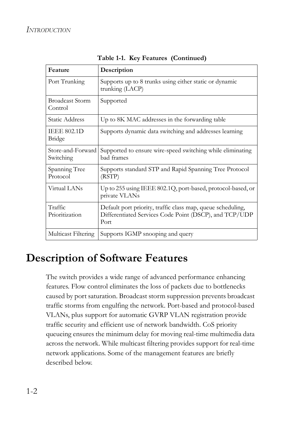 Description of software features, Description of software features -2 | SMC Networks SMC Tiger 10/100 SMC6128L2 User Manual | Page 32 / 606